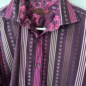 Ted Baker Men's Purple and Pink Striped Shirt